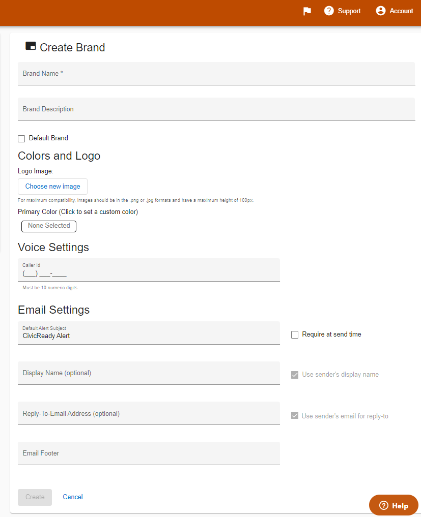 Create brand form fields.