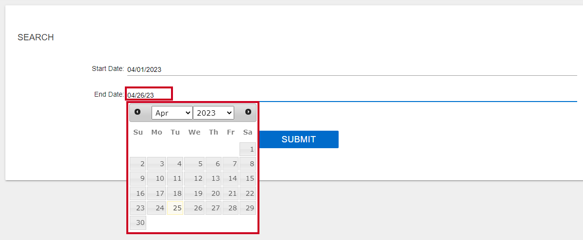 end date field and calendar