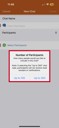 Number of participants pop-up.