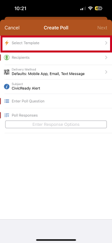 Select template option.