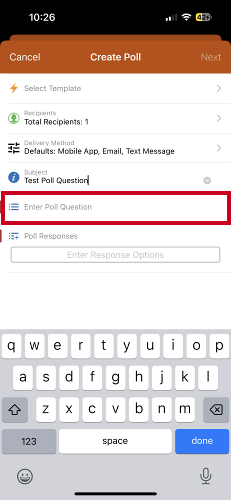 Enter poll question field.