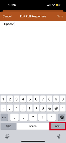 Keyboard next button.