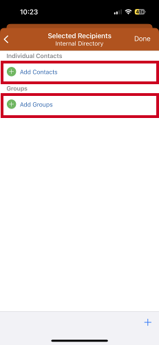 add contacts and add groups options