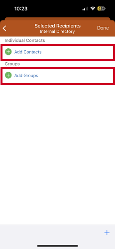 Add contacts and add groups options.