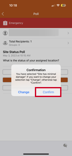 Response confirmation pop-u.
