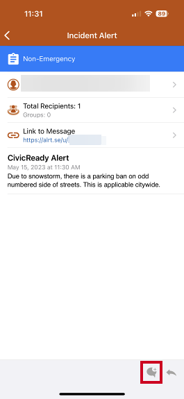 Incident alert screen and secure chat icon.