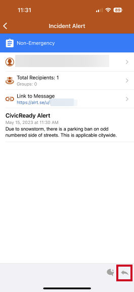Incident alert screen and send alert icon.