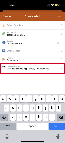 Delivery method field.
