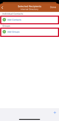 Add contacts and add groups options.