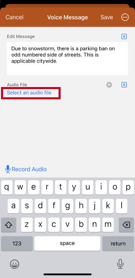 Select an audio file option.