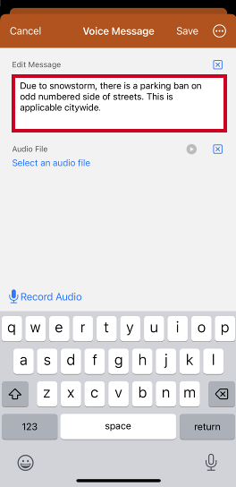 Voice message text box.