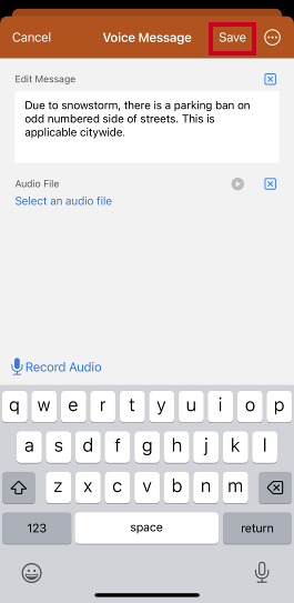 Voice message save button.