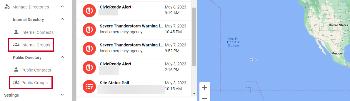 The Internal Groups and Public Groups options within the left-hand navigation menu.