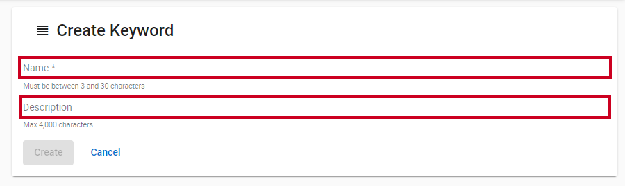name and description fields