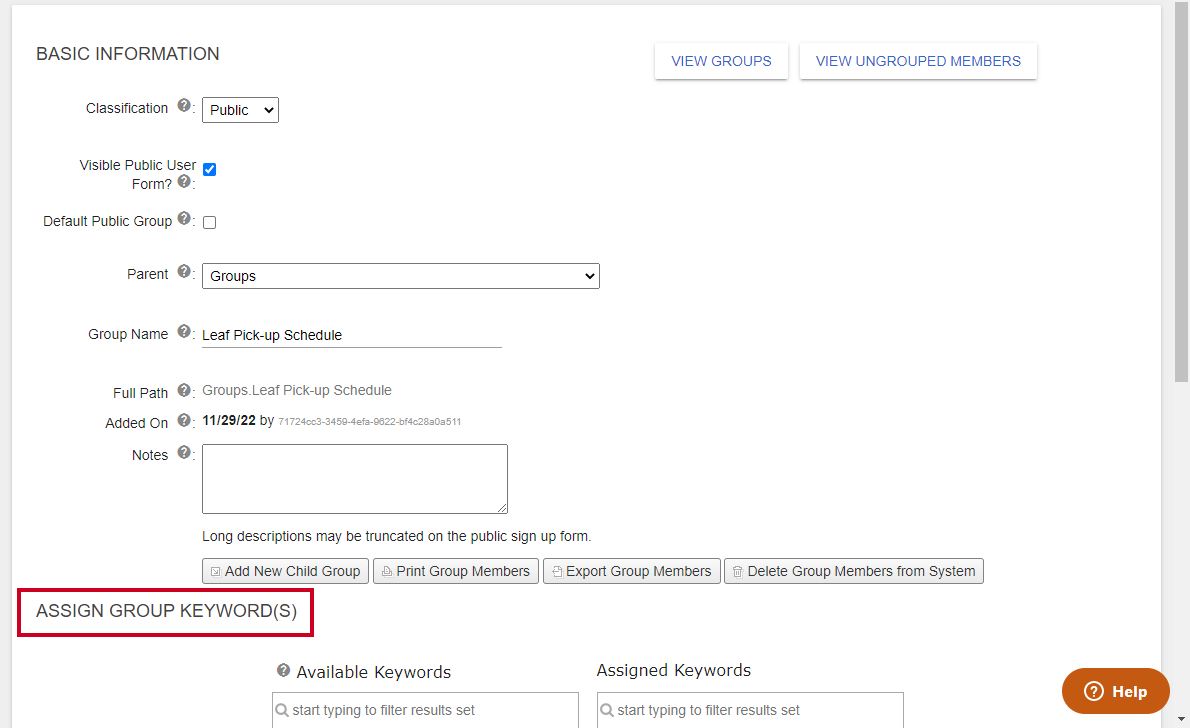 assign group keyword(s) section