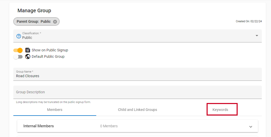assign group keyword(s) section