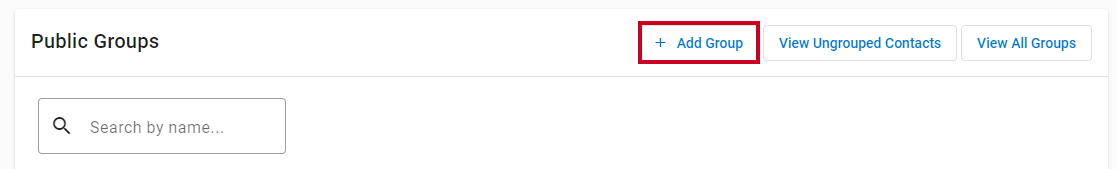 A white, rectangular Add Group button in the top-right corner of the Public Groups page.