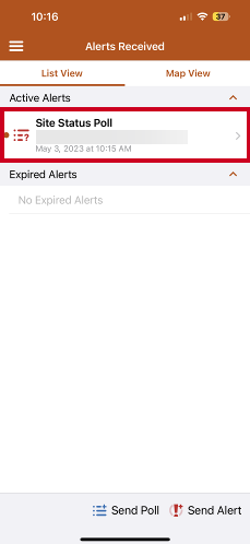 Active alerts list with example poll.
