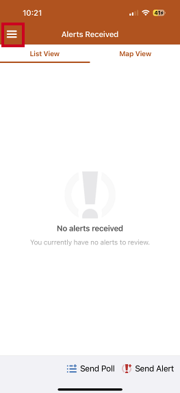CivicReady app homescreen, drawer menu.