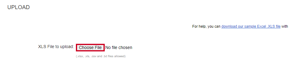 The Upload section below the Upload Instructions.
