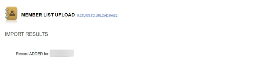 An example Import Results page.