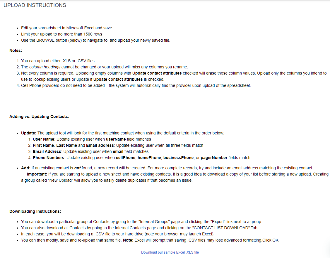 A list of Upload Instructions.