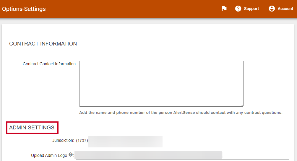 admin settings section