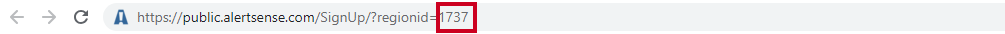 region ID following the default public sign-up URL