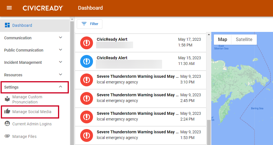 Manage social media menu.