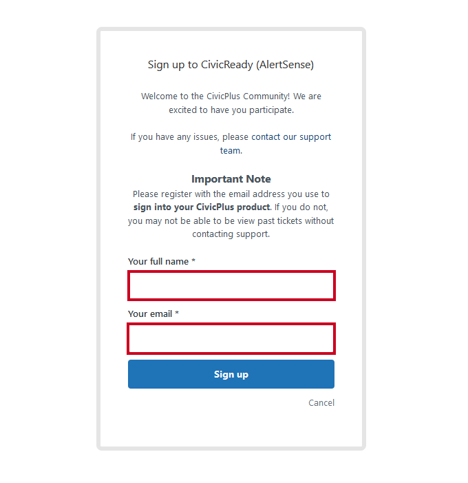 your full name and your email fields