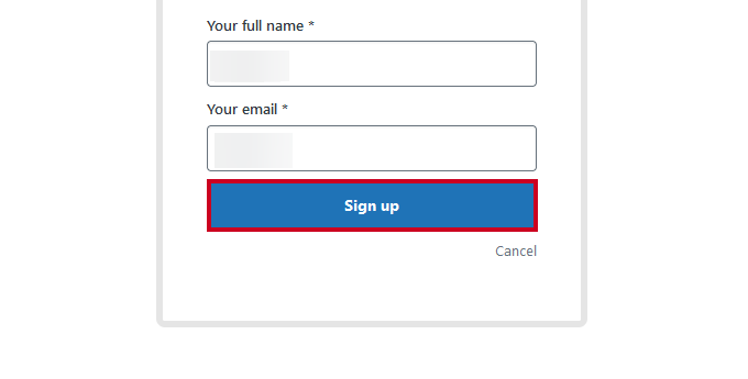 sign up button