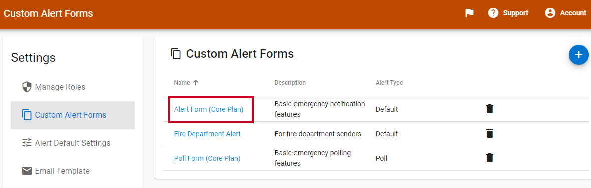Example custom alert in the alerts list.