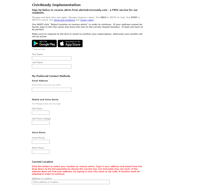 Example sign up form.