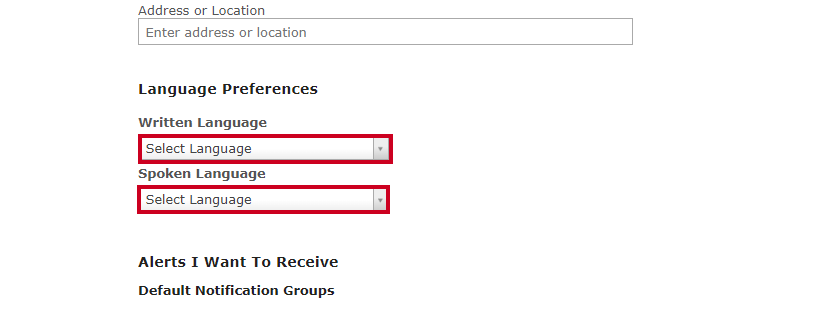 Language preference fields.