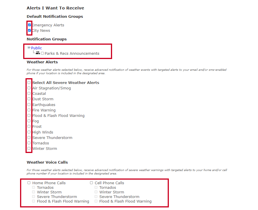 Alert options.