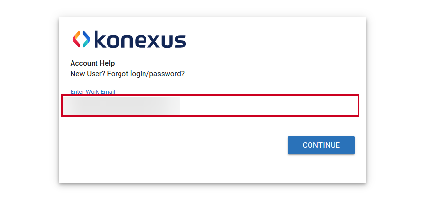 Enter work email field on the account help screen.