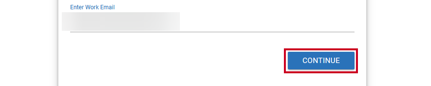 Continue button below the enter work email field on the account help screen.