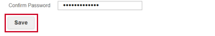 Save button below the confirm password field on the credentials reset screen.
