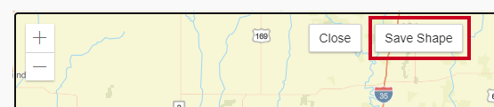 A gray, rectangular Save Shape button at the top of the map screen.