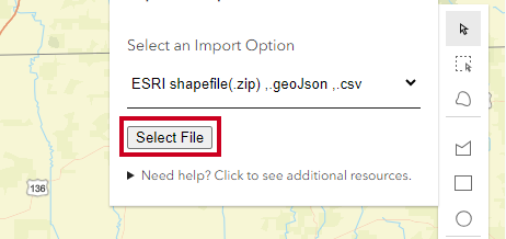 A gray, rectangular Select File button below the Select an Import Option field.