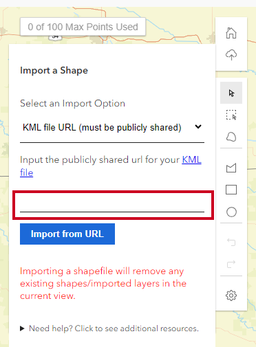Input KML URL field.