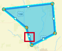 Blue polygon shape defining an example target alerting area with orange and white dots along the shape outline.