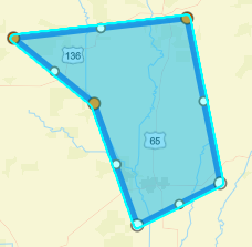 Re-defined blue polygon shape with some points moved further out on the map.