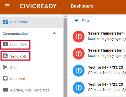 Send alert or send poll options.