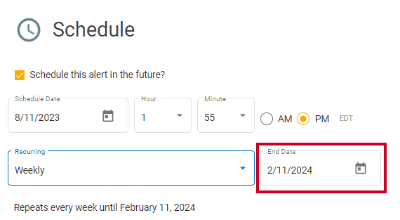 set recurring end date
