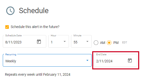 Set recurring end date.
