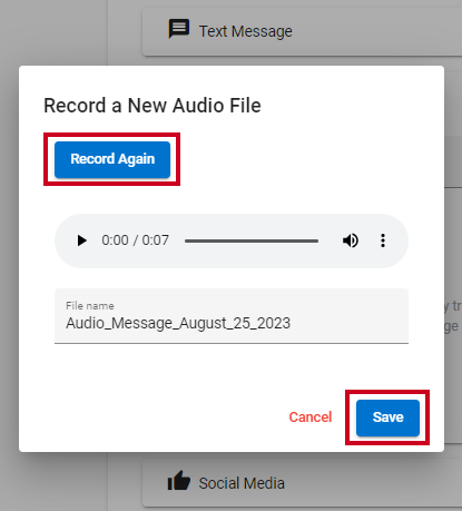 Record again and save buttons.