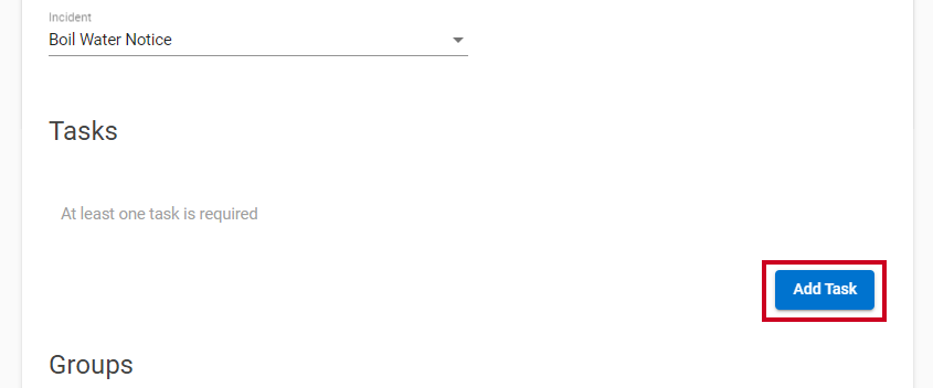 A blue, rectangular Add Task button that allows you to create a new task for the task list template.