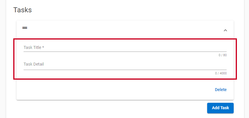 Tasks fields that are used to name and describe a task.