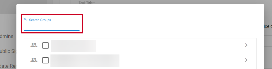 A Search Groups field that allows you to search for a group by name.